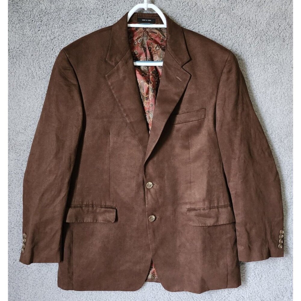 Ralph‎ Lauren Brown Suede 2 Button Blazer Suit Jacket Size 40R 100% Polyester